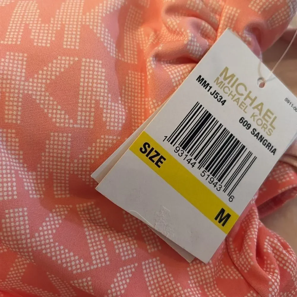 Michael Kors Square Neck Logo Pink Cropped Bikini Top Swimsuit $107